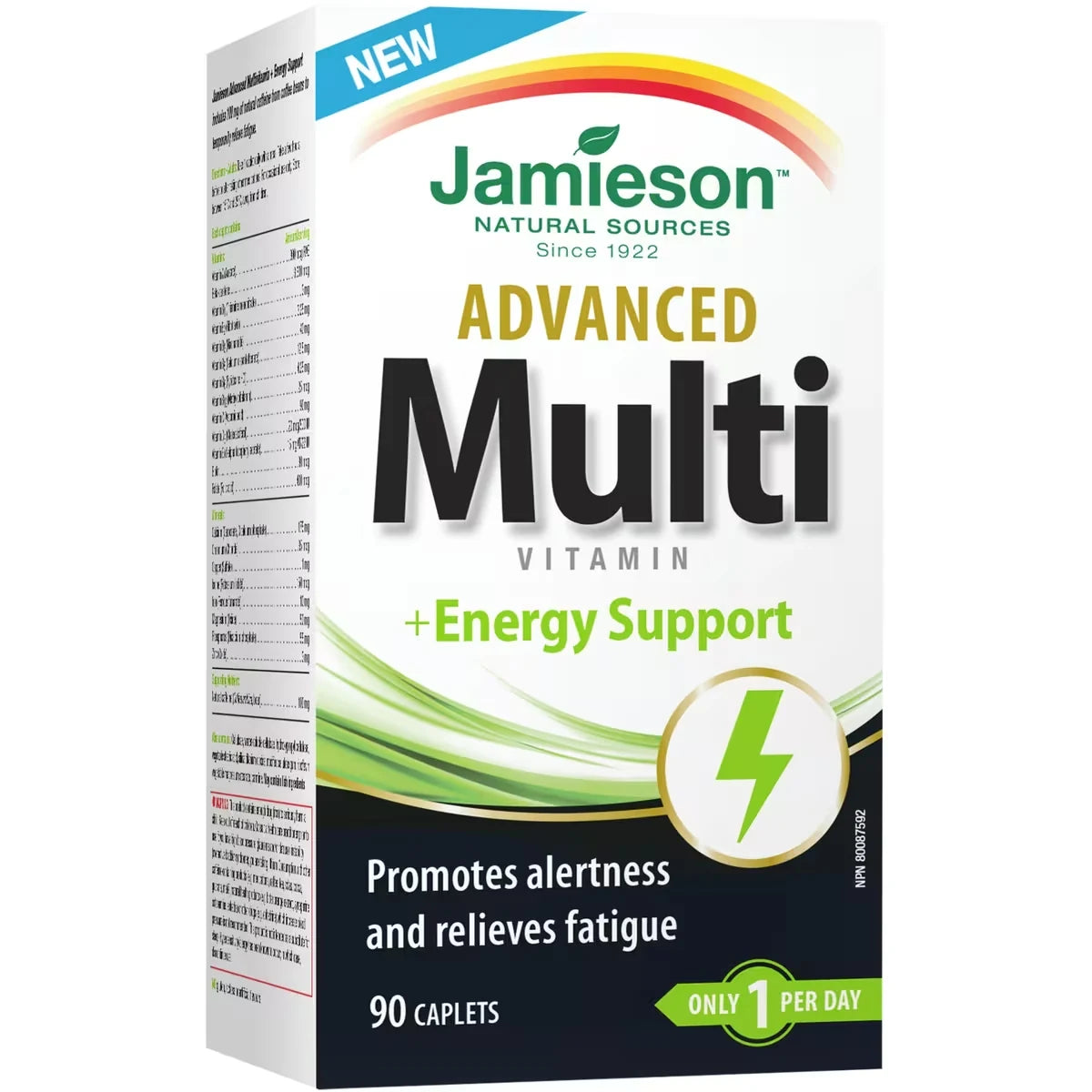 Jamieson Advanced Multivitamin & Energy Support 100 mg caffeine Caplet 90 count front package