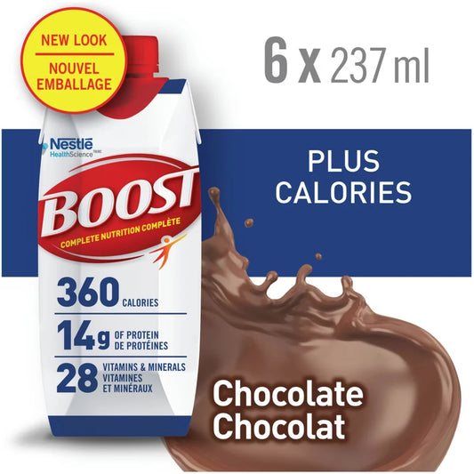 Boost PLUS Calories Chocolate Formulated Liquid Diet Drink, 6 x 237ml front package