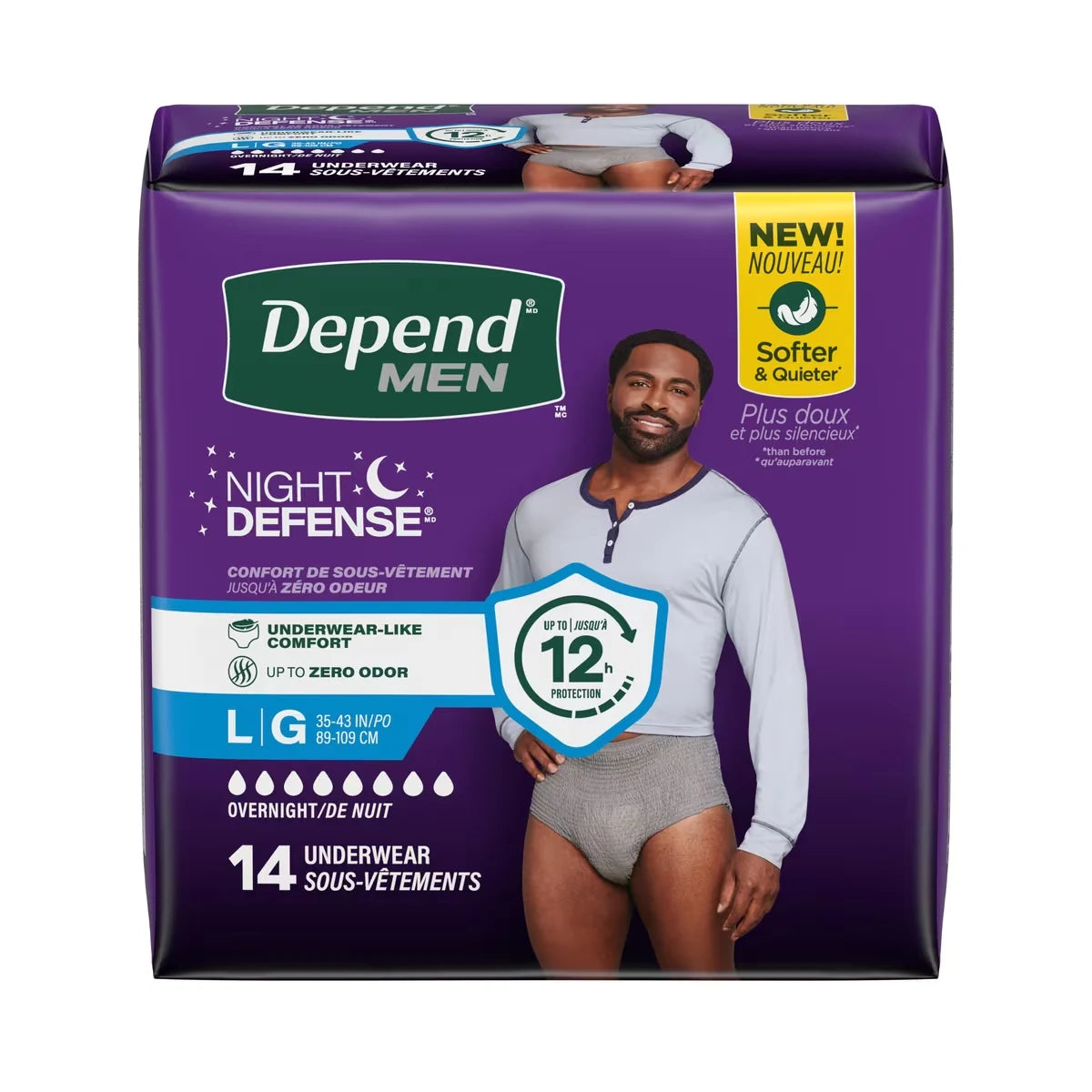 Depend Night Defense Incontinence Underwear for Men, Overnight, Size L, 14 Count product detail