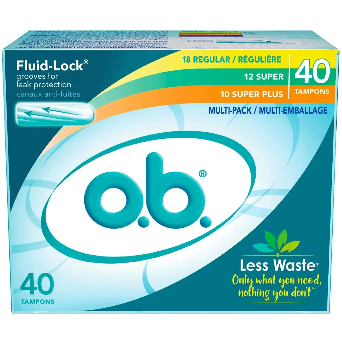 O.B Original Non-Applicator Tampons Multipack Regular Super & Super Plus front package