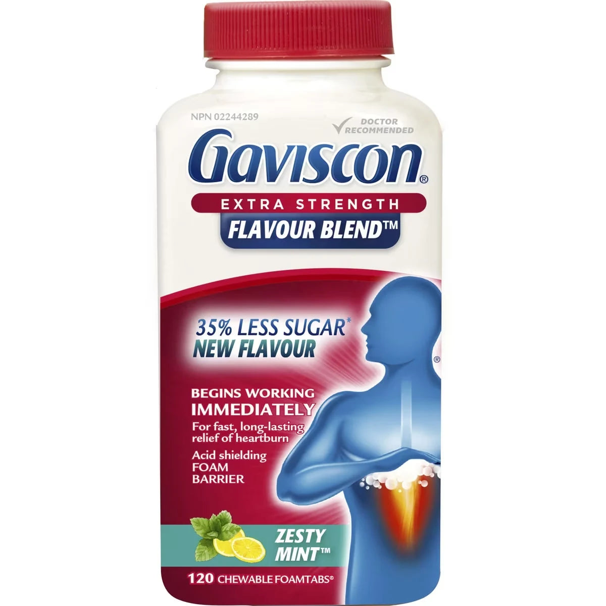 Gaviscon Extra Strength Flavour BlendTM Zesty MintTM Tablet front package