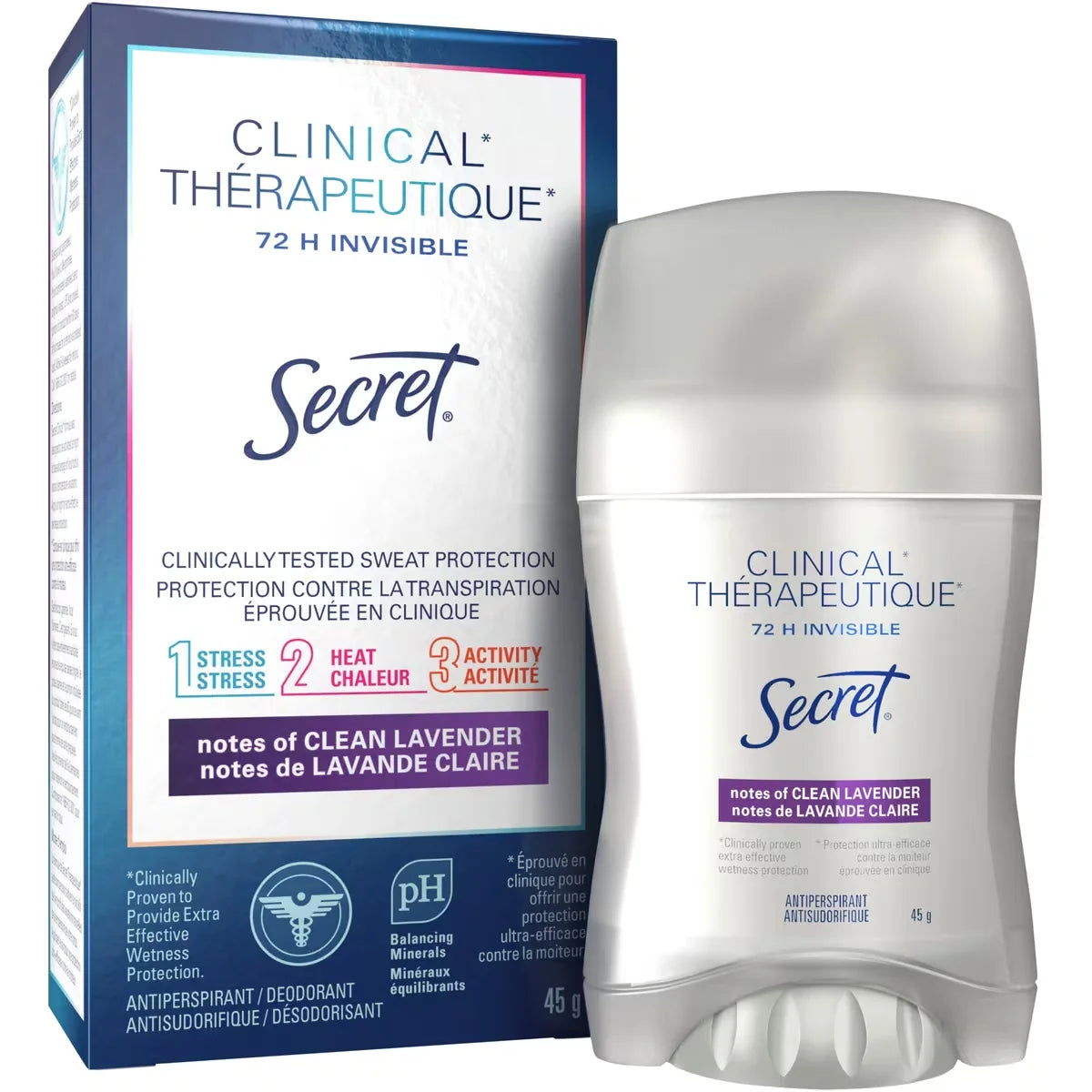 Secret Clinical Strength Invisible Solid Antiperspirant and Deodorant, Clean Lavender front package