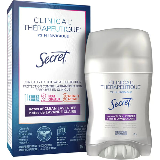 Secret Clinical Strength Invisible Solid Antiperspirant and Deodorant, Clean Lavender front package