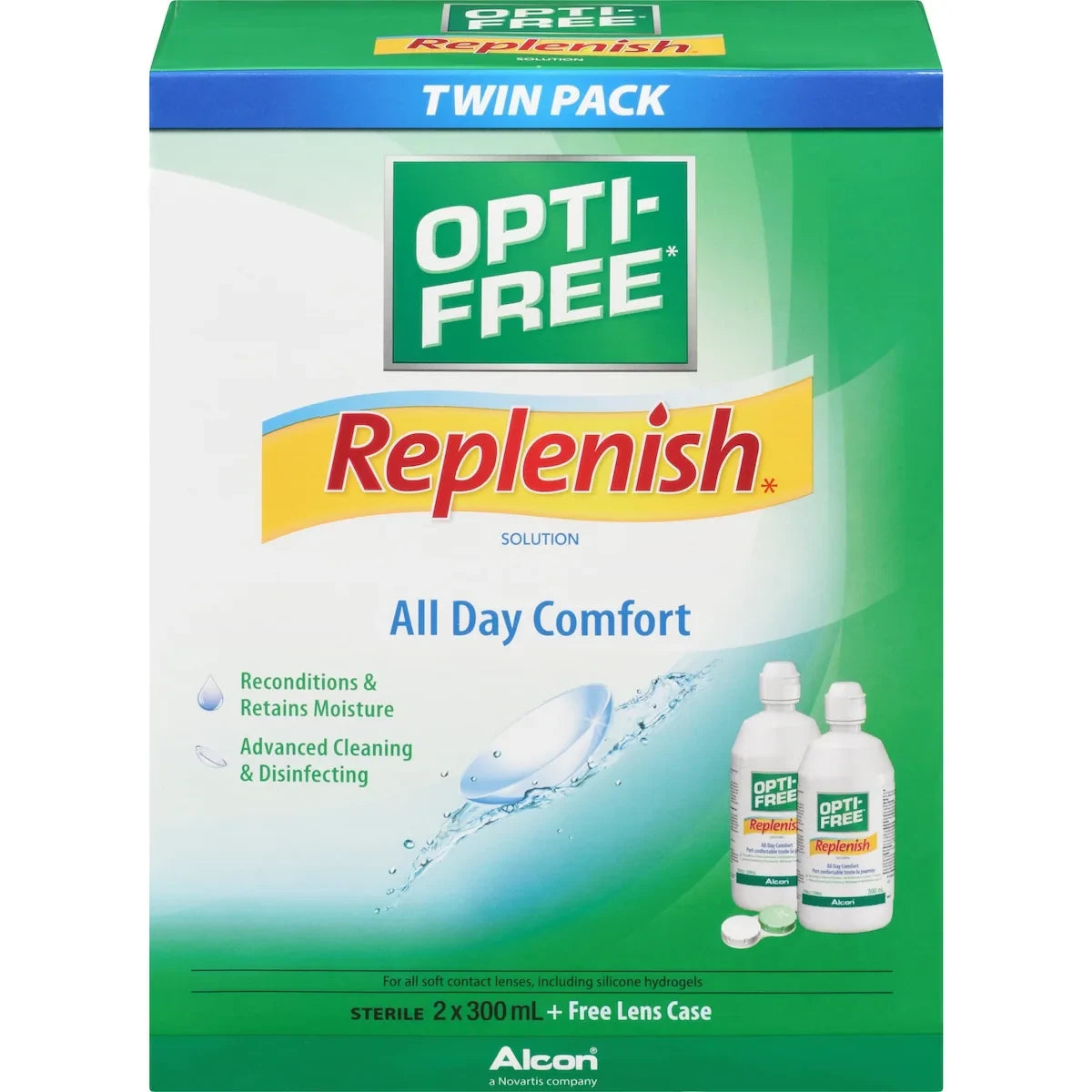 Opti-Free RepleniSH® Multipurpose Contact Lens Solution Twin Pack front package