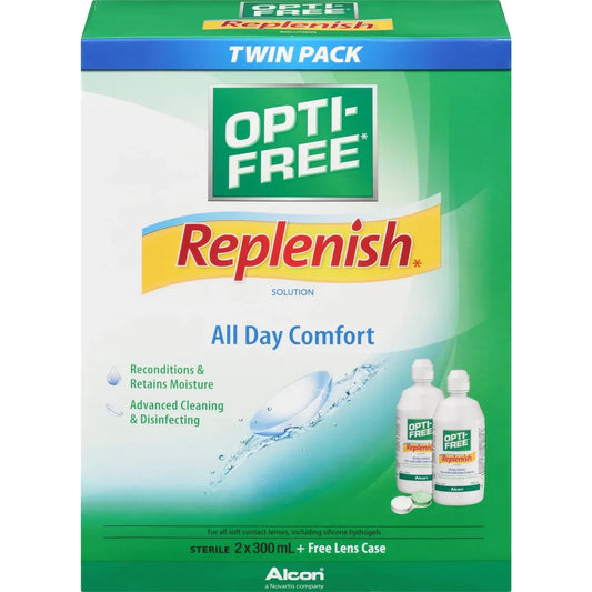 Opti-Free RepleniSH® Multipurpose Contact Lens Solution Twin Pack front package