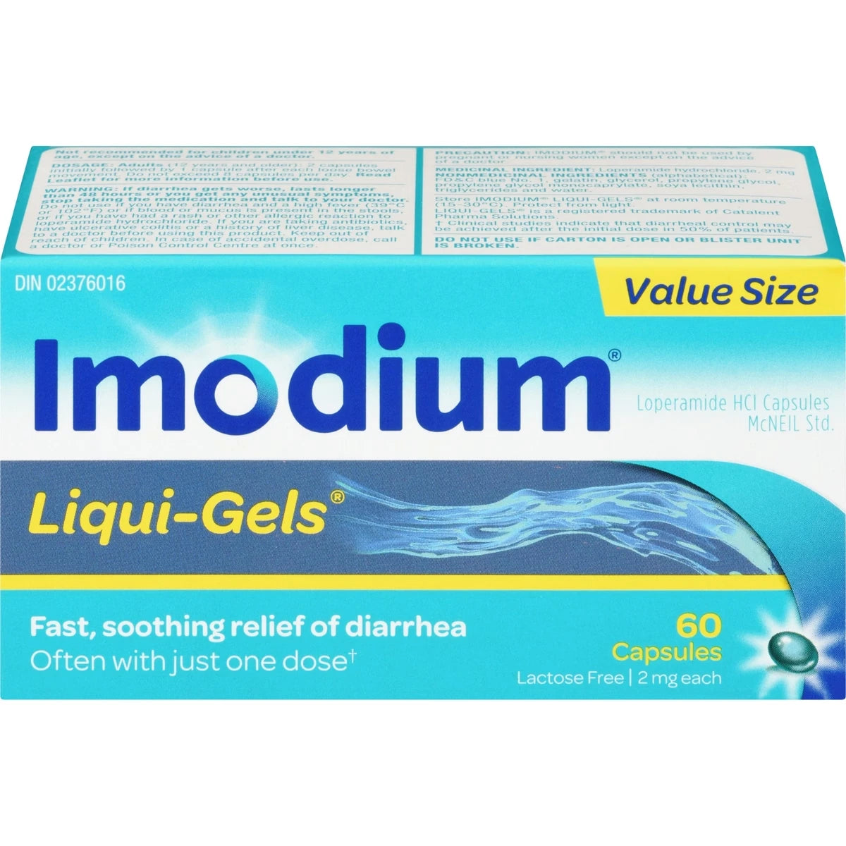 Imodium Diarrhea Relief, Liqui-Gels 60 ea front package