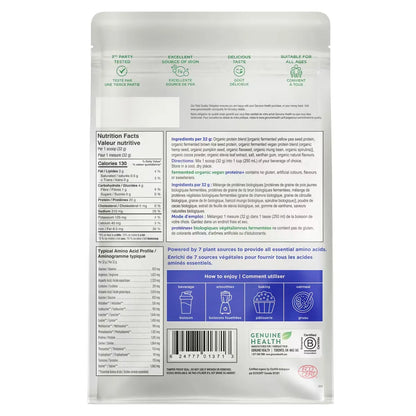 Genuine Health fermented organic vegan proteins+ chocolate 10 serve gusset bag product detail