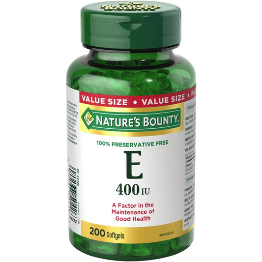 Natures Bounty Vitamin E Pills and Supplement, Helps Maintain Health, 400 IU front package