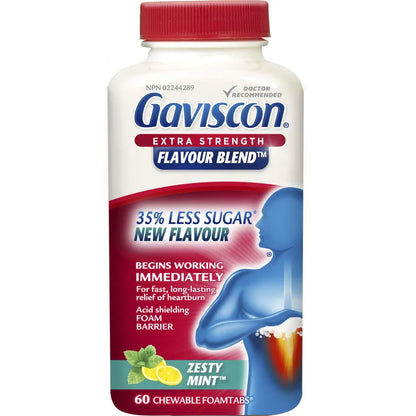 Gaviscon Extra Strength Flavour BlendTM Zesty MintTM Tablet front package