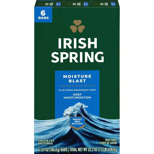 Irish Spring Moisture Blast Deodorant Bar Soap for Men, 104.7 g, 6 Pack product image
