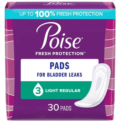 Poise Incontinence Pads, Light Absorbency, Regular front package
