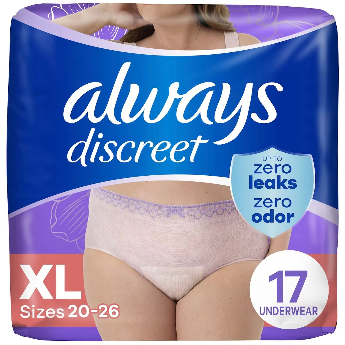 Always Adult Incontinence Underwear for Women and Postpartum Underwear, 17 CT front package