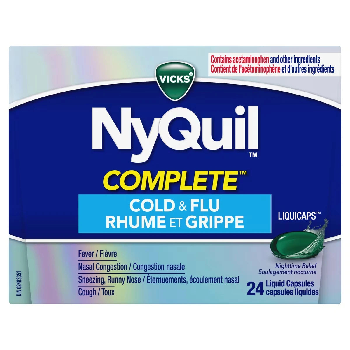 Vicks NyQuil COMPLETE Cough, Cold & Flu Nighttime Relief, 24 LiquiCaps product image