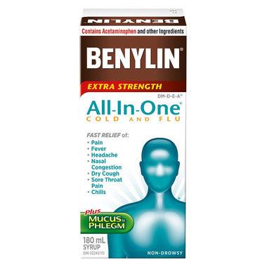 Benylin Extra Strength All-In-One Cough, Cold &amp; Flu plus Mucus &amp; Plegm 180ml