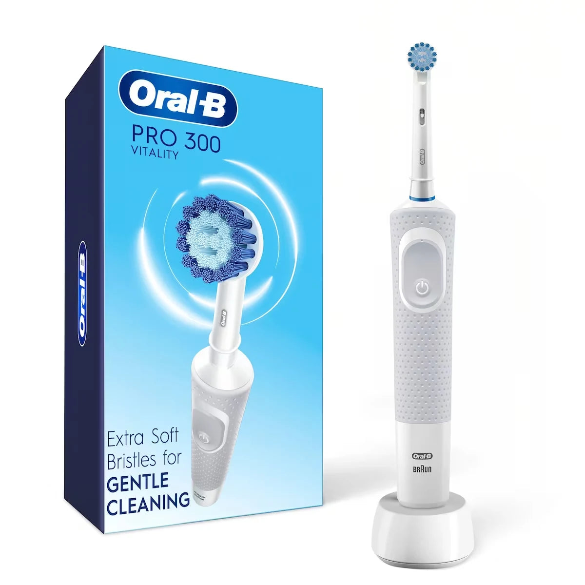Oral-B Pro 300 Sensitive Clean Vitality Electric Toothbrush with 1 Brush Head, Rechargeable, White front package
