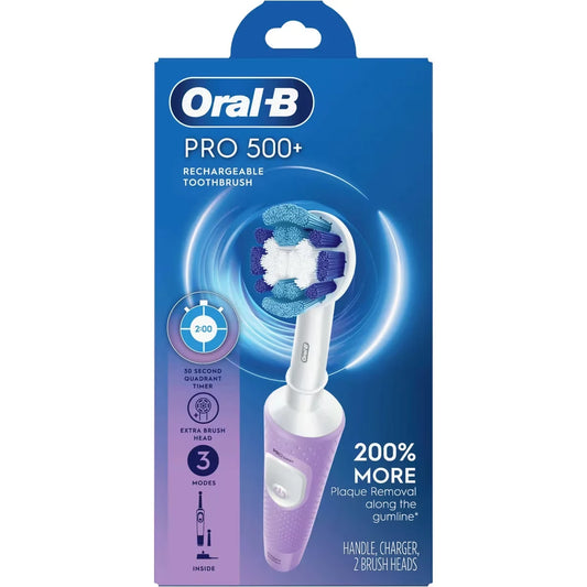Oral-B Pro 500 + Electric Toothbrush with (2) Brush Head, Rechargeable, Lilac product detail