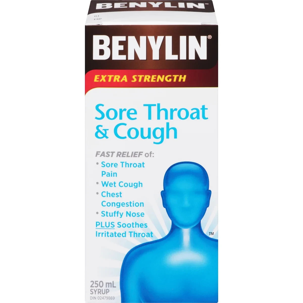 Benylin Extra Strength Sore Throat & Cough Relief Syrup front package
