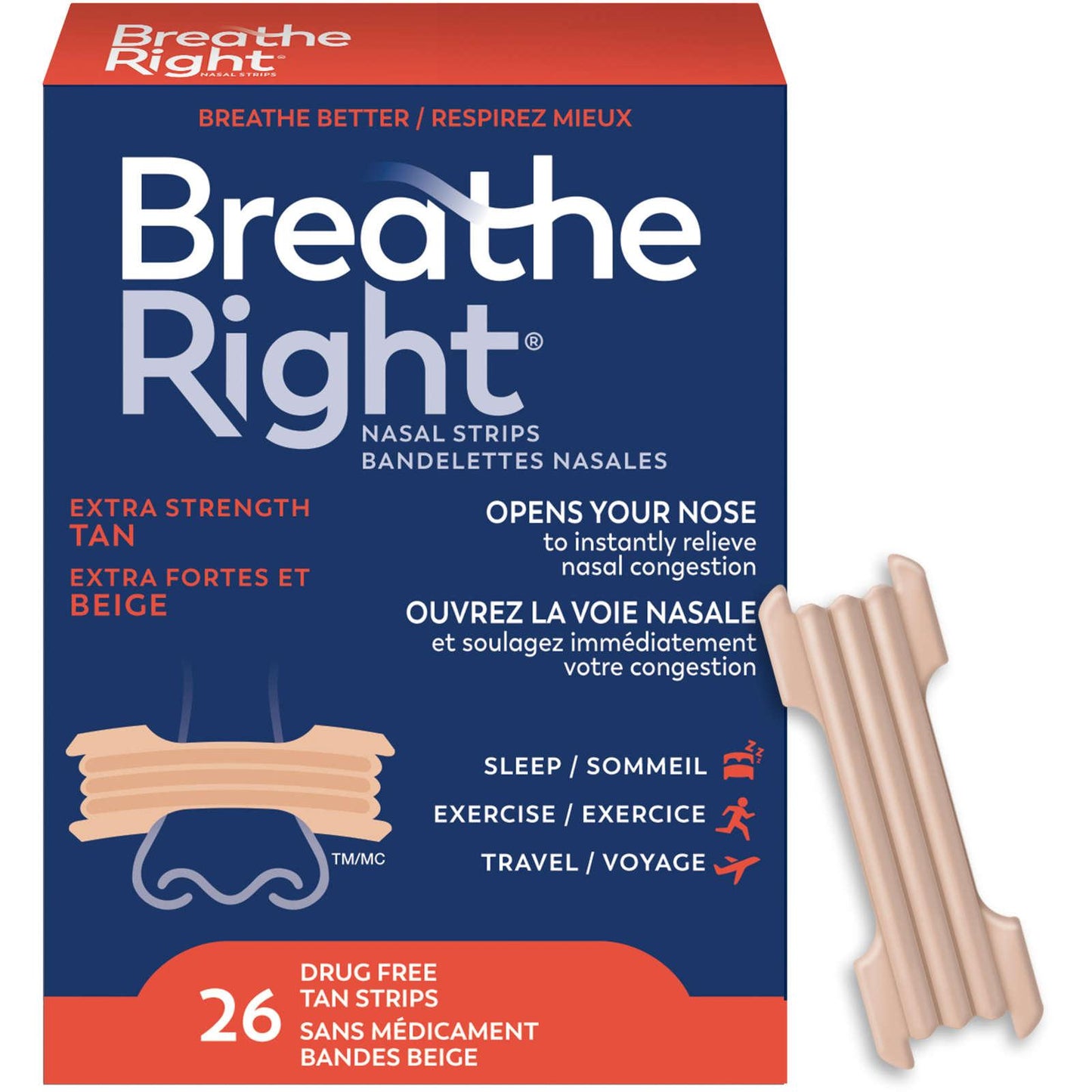 Breathe Right Lot de 8 bandelettes nasales extra-fortes pour bronzage