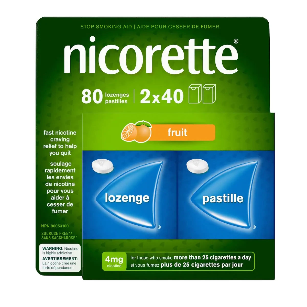 Nicorette Nicotine Lozenges, 4 mg, Fresh Fruit front package