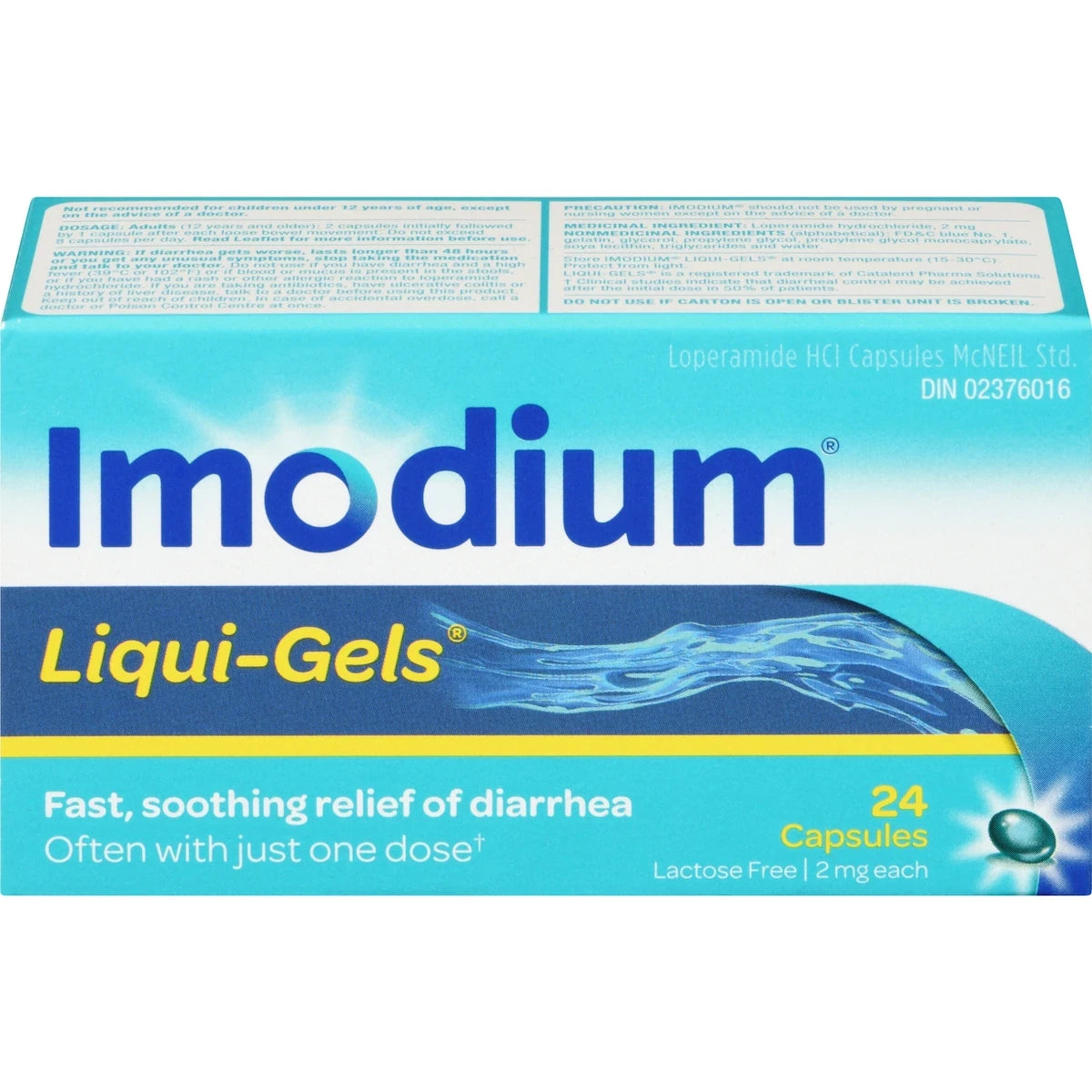 Imodium Diarrhea Relief, Liqui-Gels 24 ea front package