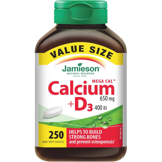 Jamieson Mega CalTM Calcium 650 mg + Vitamin D3 400 IU VALUE SIZE front package
