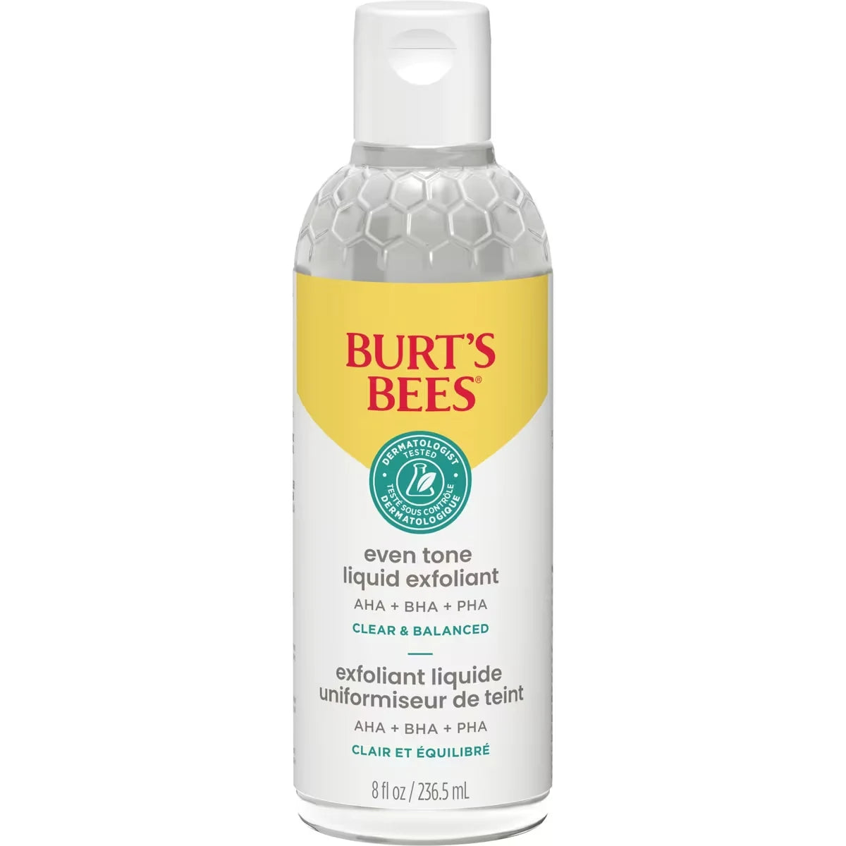 Burt's Bees Clear and Balanced Even Tone Liquid Face Exfoliant front package
