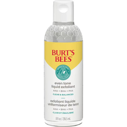 Burt's Bees Clear and Balanced Even Tone Liquid Face Exfoliant front package