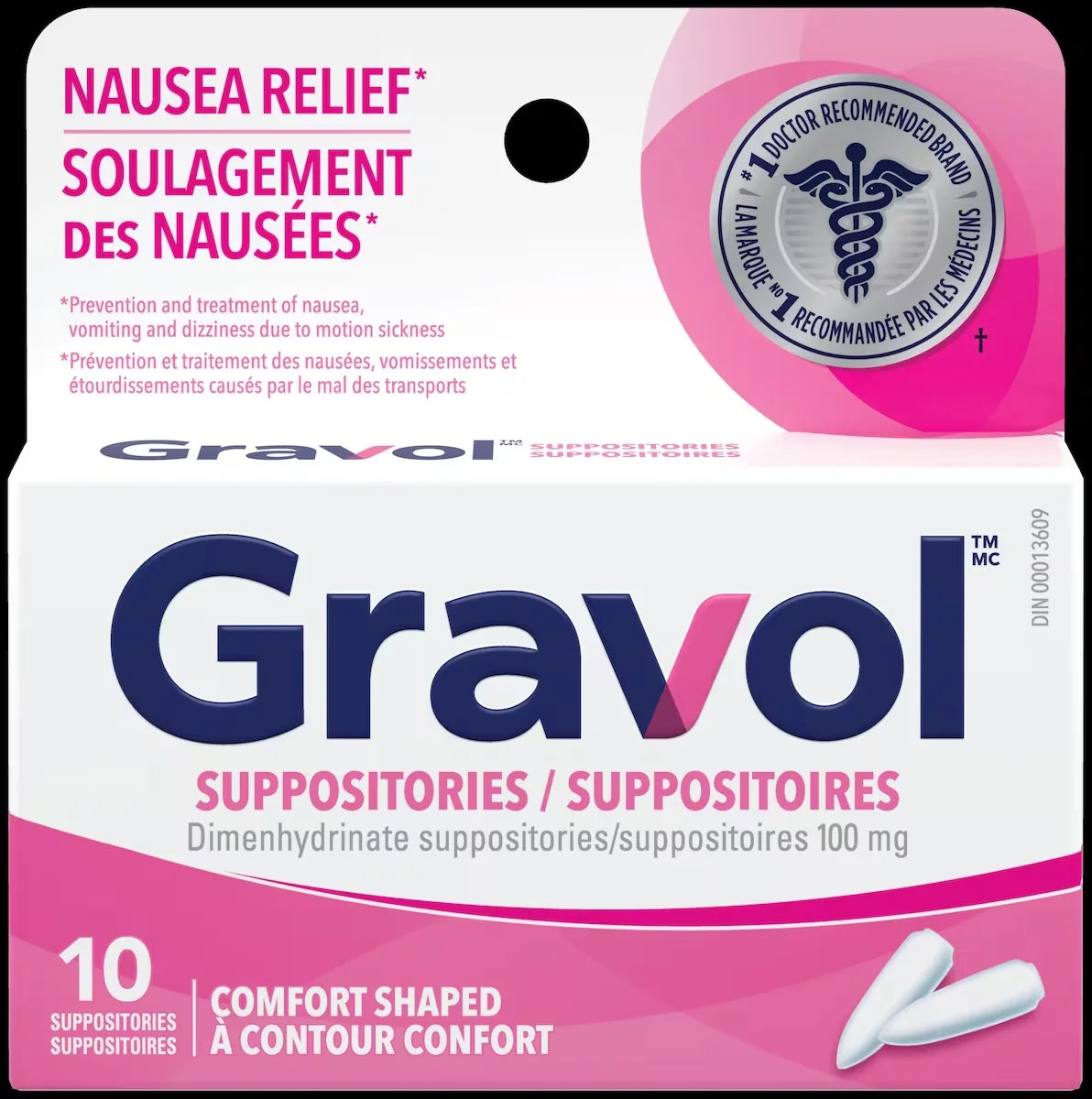 Gravol Comfort-Shaped Suppositories 100 mg front package