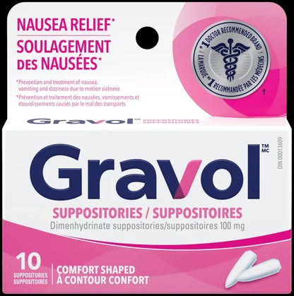 Gravol Comfort-Shaped Suppositories 100 mg front package