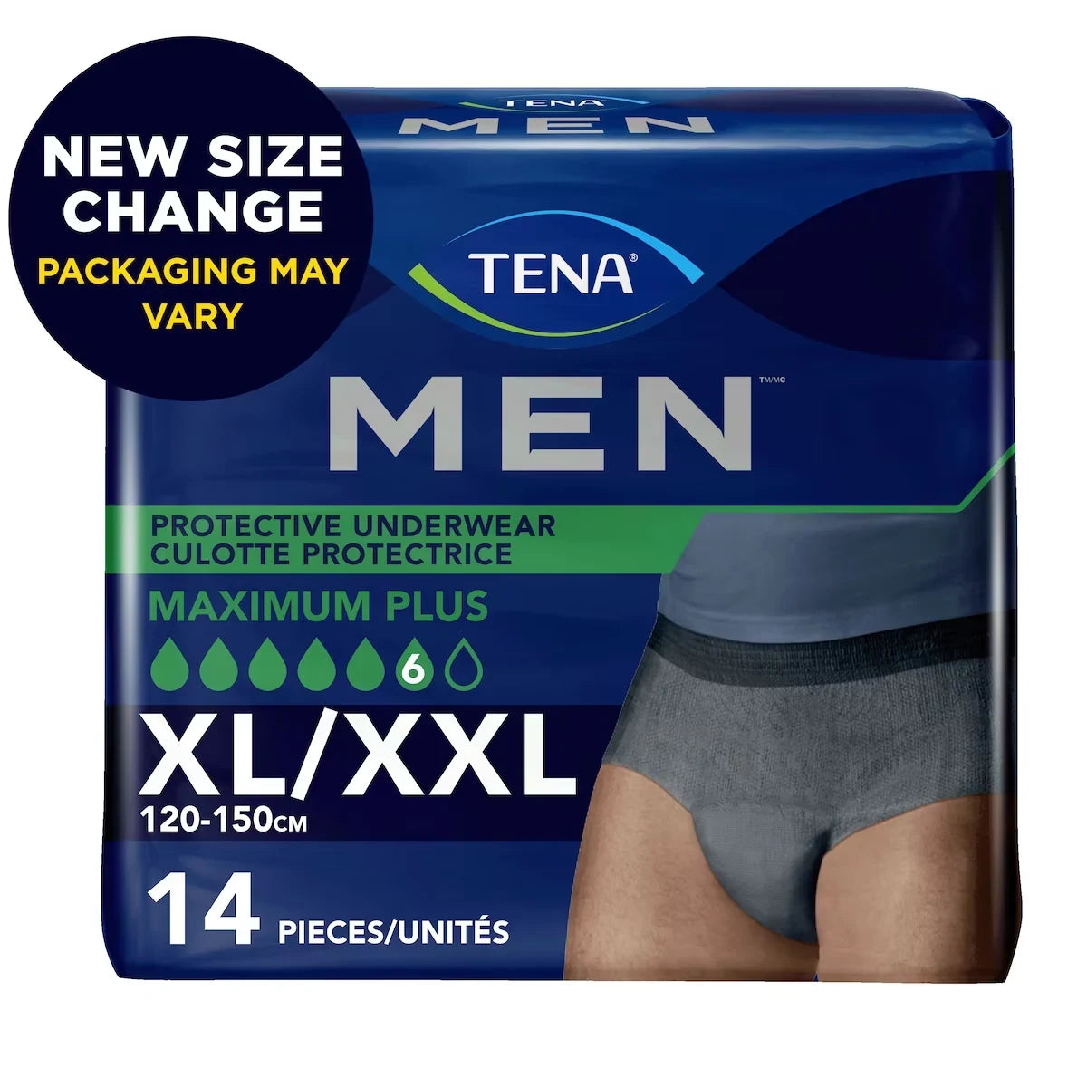 Tena Men Protective Incontinence Underwear Maximum Plus Underwear for Men, XLarge/XXLarge 14 Count product package