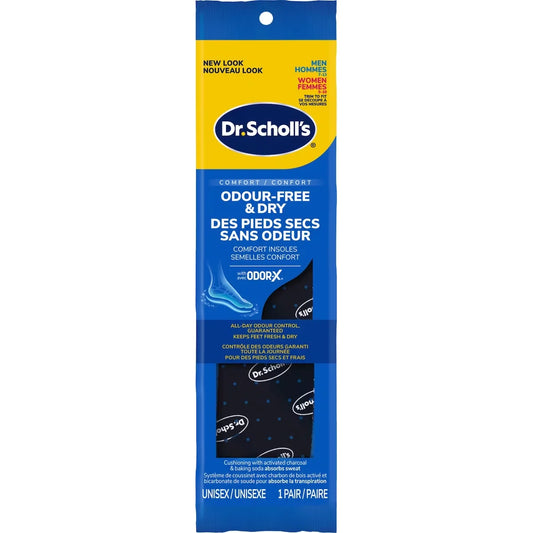Dr. Scholl's Stay Odor-Free & Dry Comfort Insoles with Odor-X®, Unisex, Men Size 7-13, Women 5-10 front package