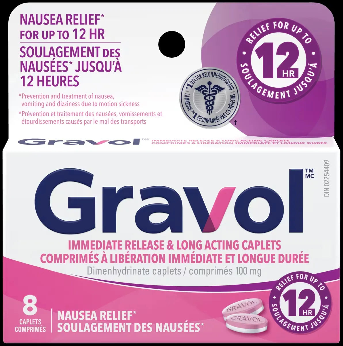 Gravol Immediate Release & Long Acting Caplets front package