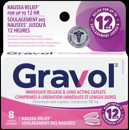 Gravol Immediate Release & Long Acting Caplets front package