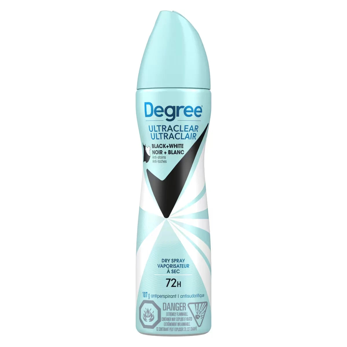 Degree for Women Dry Spray Antiperspirant Black+White antibacterial odour protection 107 GR front package