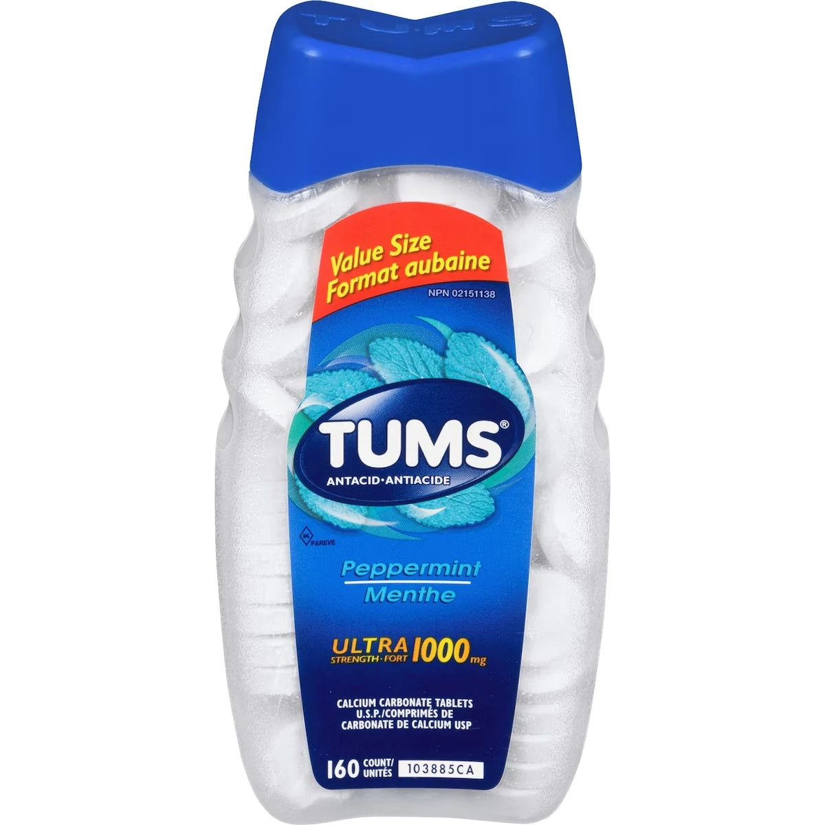 Tums Ultra Strength Antacid for Heartburn Relief Peppermint 160 count front package