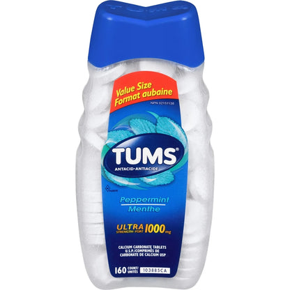 Tums Ultra Strength Antacid for Heartburn Relief Peppermint 160 count front package