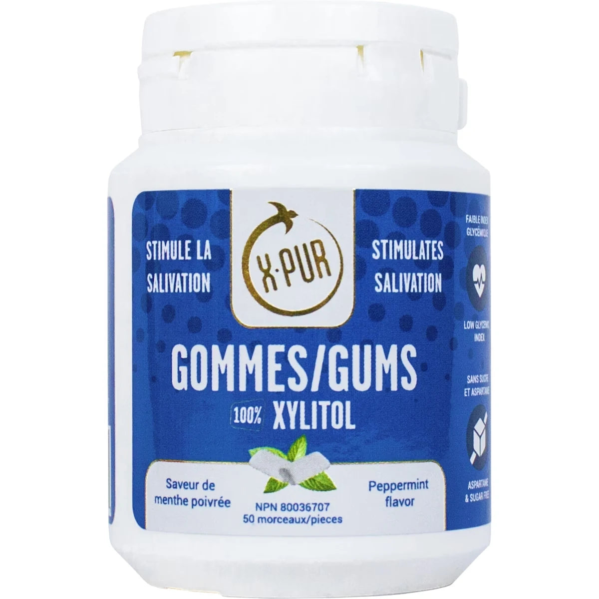 Xylitol X-PUR Gums 100% Mint Flavoured front package