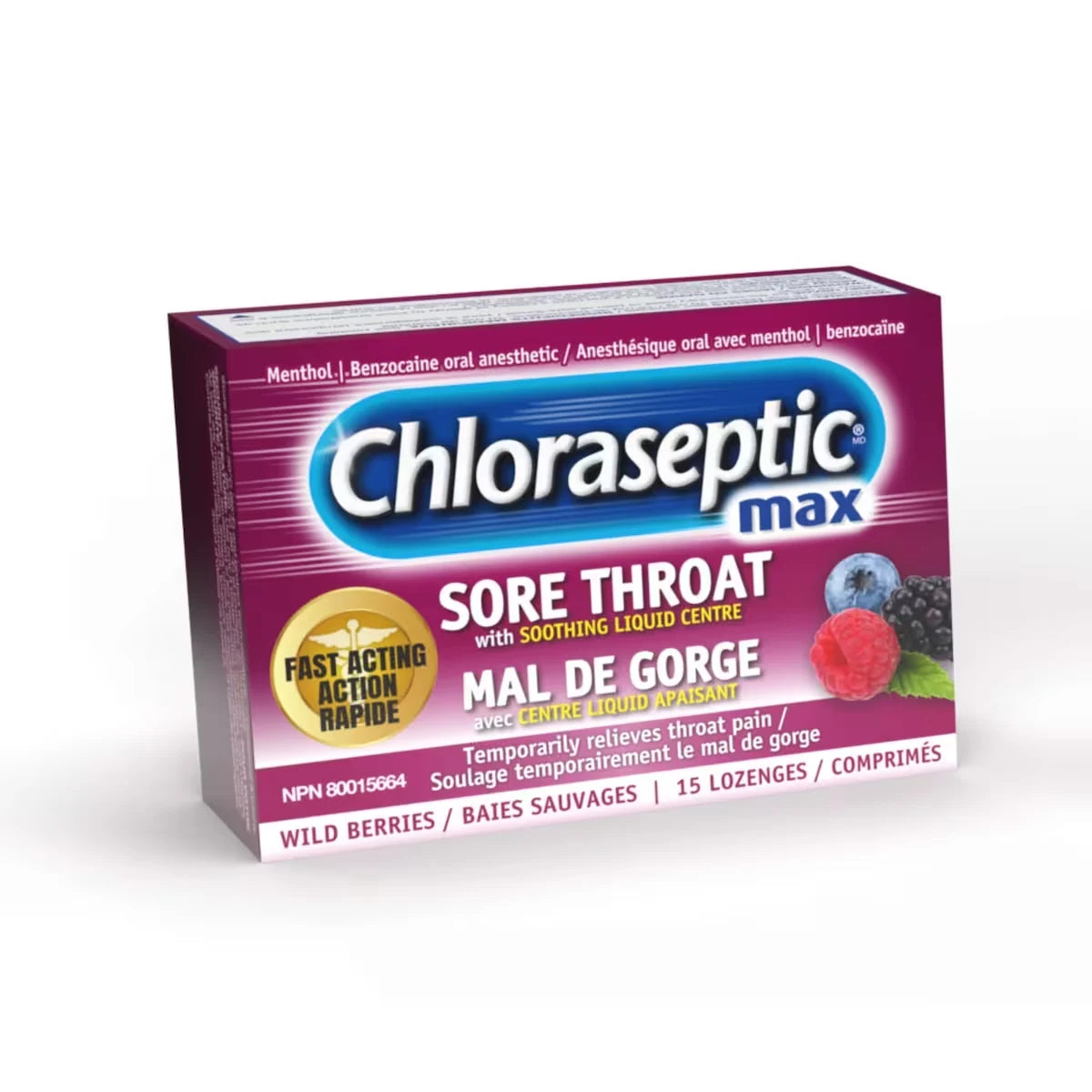 Chloraseptic Max Sore Throat with Soothing Liquid Centre Lozenges Wild Berries product detail