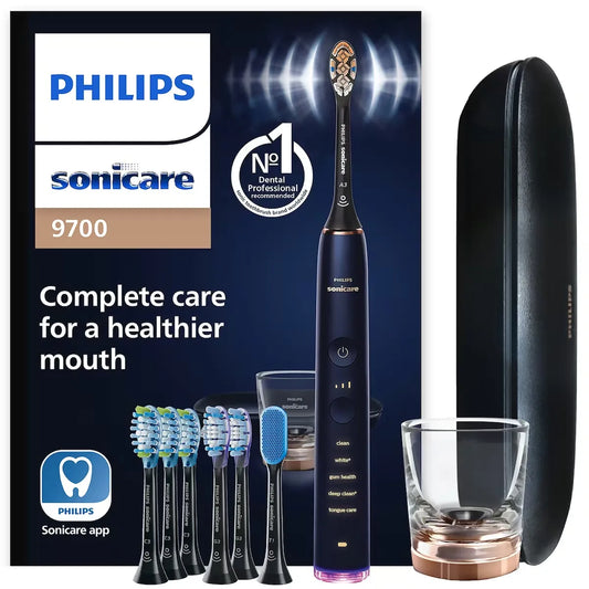 Philips Sonicare DiamondClean Smart 9700 Rechargeable Electric Toothbrush, Lunar Blue, HX9957/71 front package