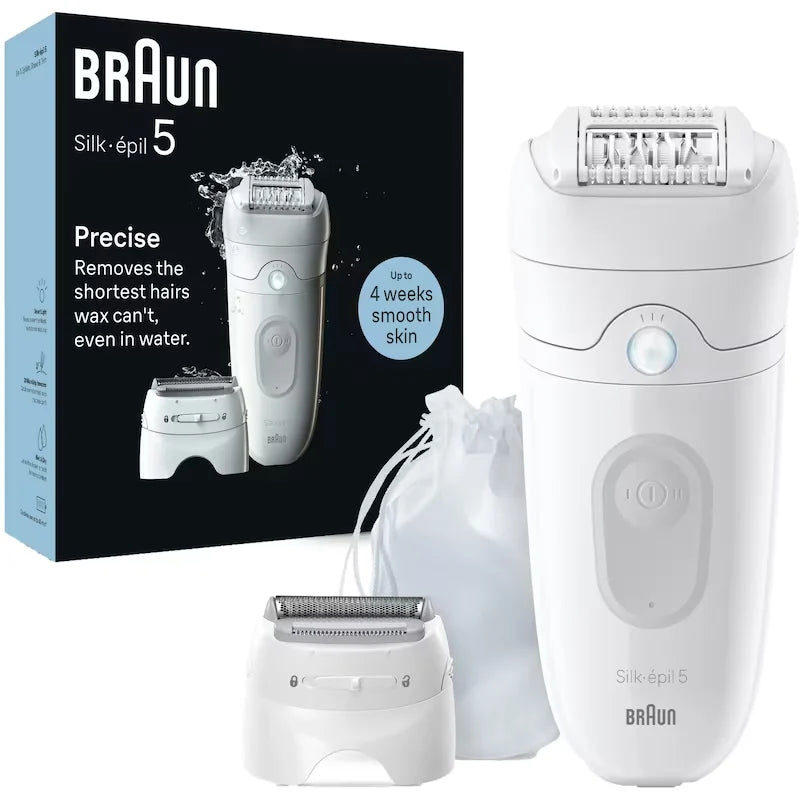 Braun Silk-épil 5 Epilator, Wet and Dry Epilator, Includes Shaver Head and Trimmer Comb, SE5-041, Grey front package