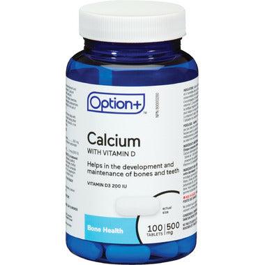 Option+ Calcium 500 mg avec Vitamine D3 200 UI 275 Comprimés