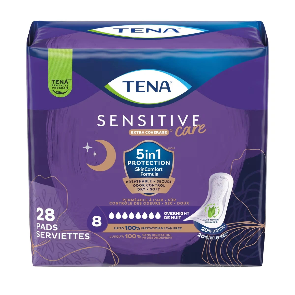Tena Sensitive Care Extra Coverage Overnight Pads product image