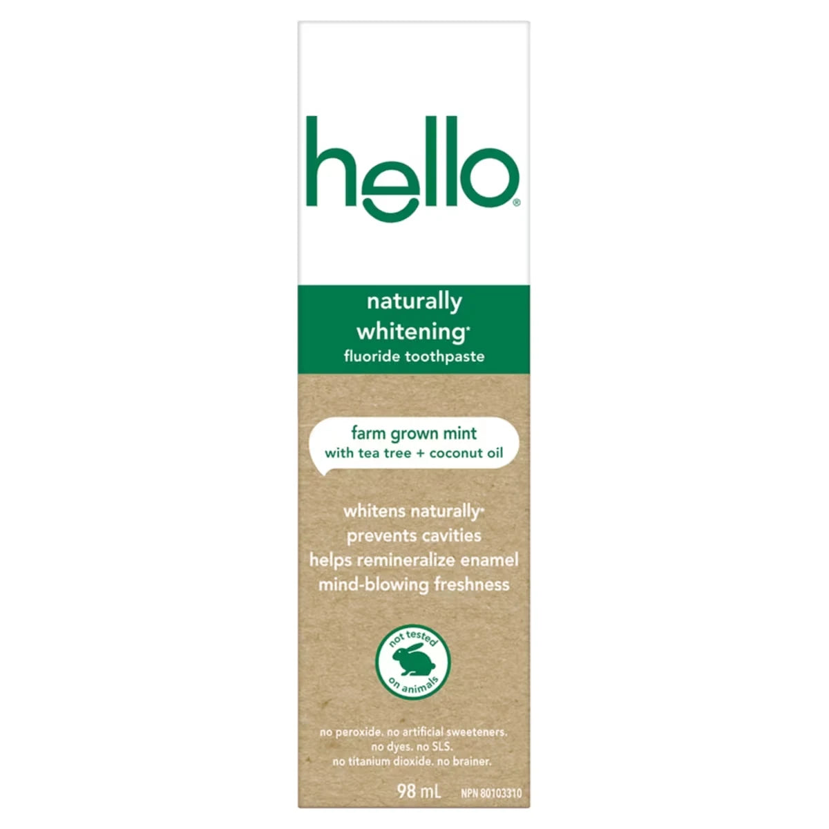 Hello Naturally Whitening Fluoride Toothpaste, Mint front package