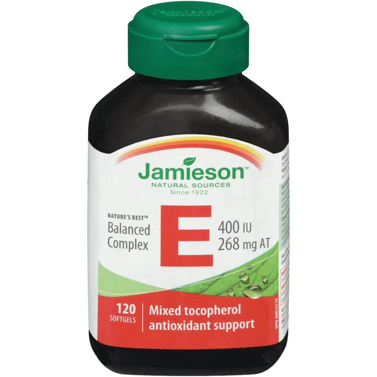 Jamieson Balanced Vitamin E Complex 400 IU Softgels with Mixed Tocopherols front package