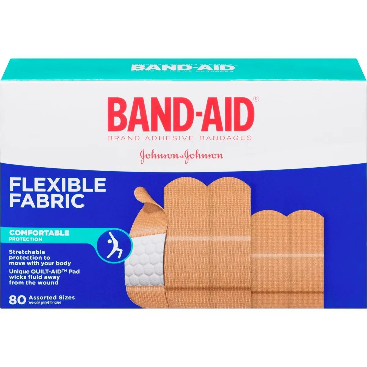 Band-Aid Flexible Fabric Adhesive Bandages 80 Ea front package