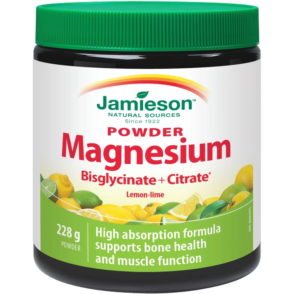 Jamieson Magnesium Bisglycinate Plus Citrate Powder Lemon-Lime Flavour front package