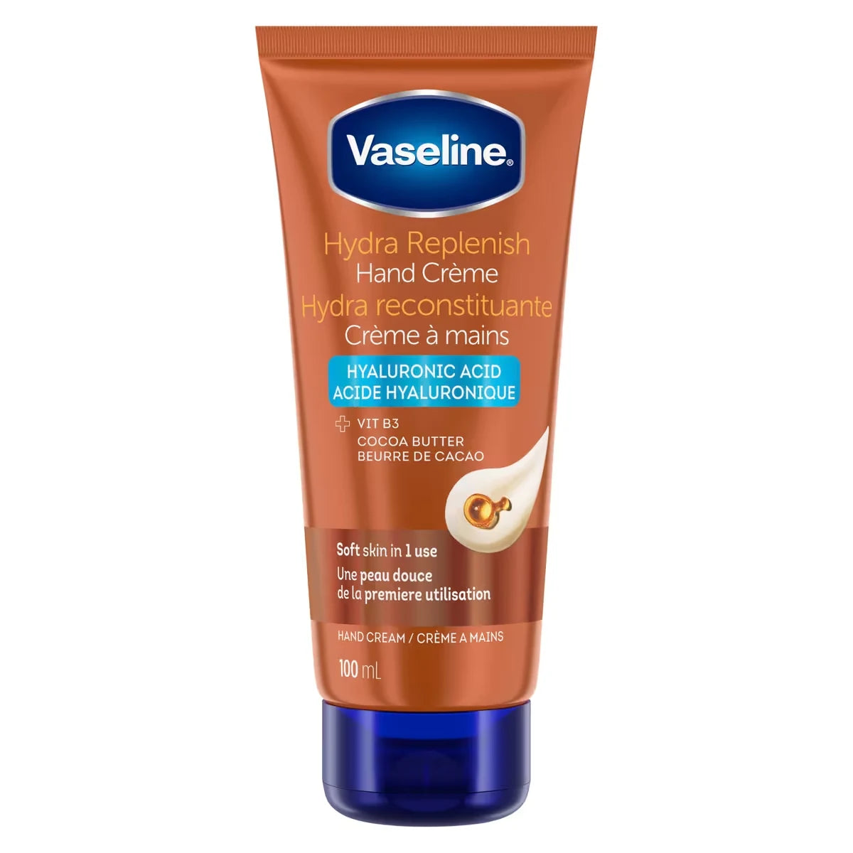 Vaseline Intensive Care Hand Cream moisturizer for dry skin Hydra Replenish made with hyaluronic acid, 100 ml front package