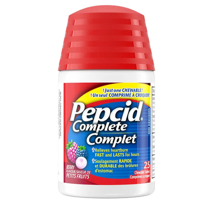 Pepcid Complete 25 Chewable Berry Tablets front package
