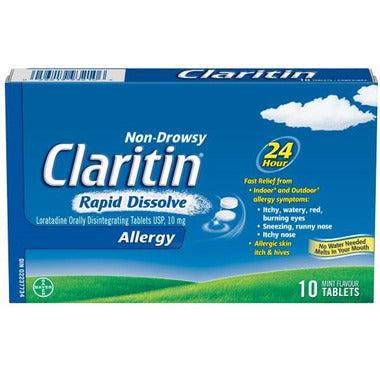 Claritin Rapid Dissolve Allergie 10 comprimés aromatisés à la menthe