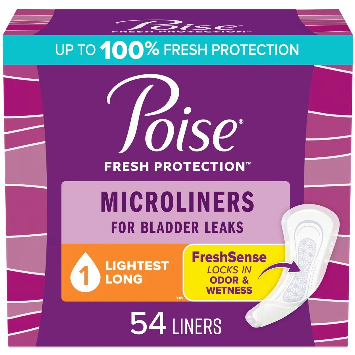 Poise Daily Microliners, Incontinence Panty Liners, 1 Drop Lightest Absorbency, Regular Length front package